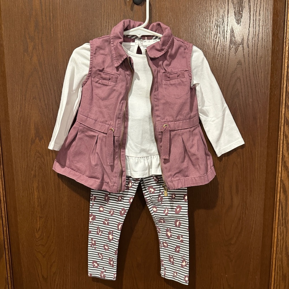 Aspen Kids Baby Girl 18M‎ 3 Piece Outfit Vest Long Sleeve Shirt Leggings